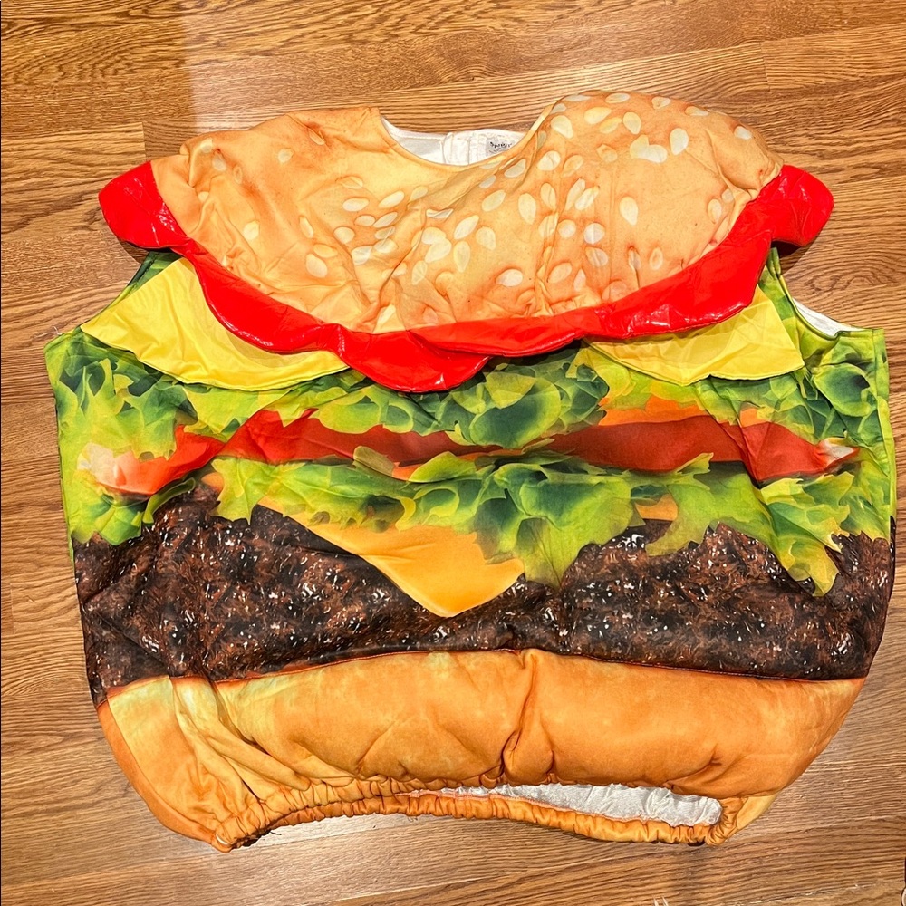 Spirit Men's Cheeseburger Costume Top in Yellow, Red, Brown, Green
